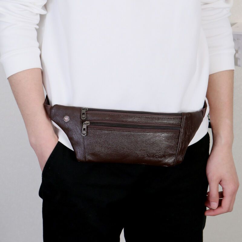 Leather Fanny Pack Men Mini Waist Belt Bag Purse Hip Small