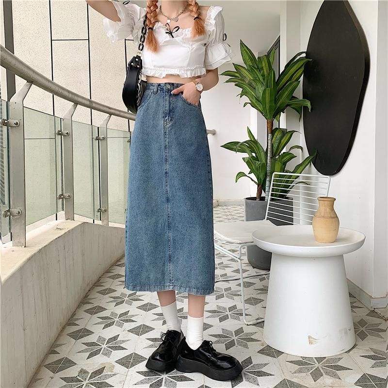 Denim skirt for women in spring and autumn, new fashion versatile high waisted Korean version,