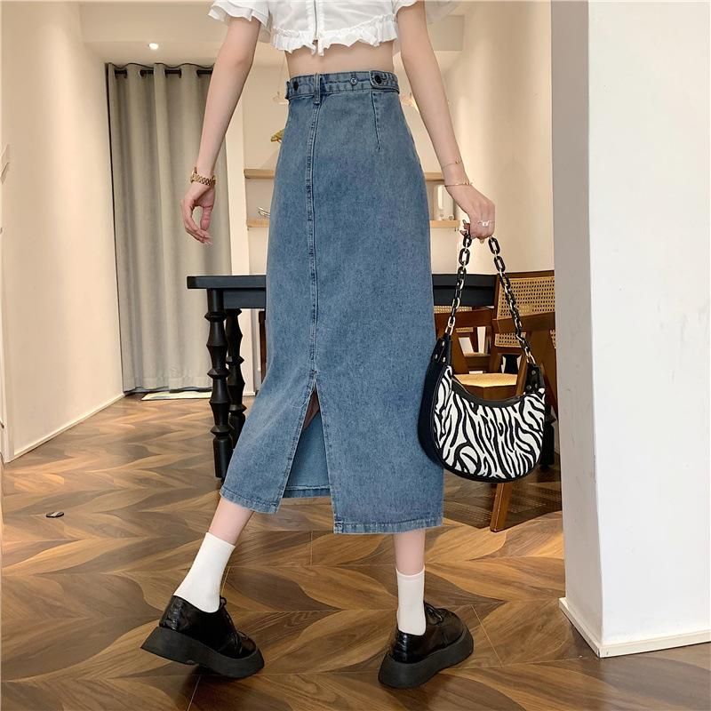 Denim skirt for women in spring and autumn, new fashion versatile high waisted Korean version,