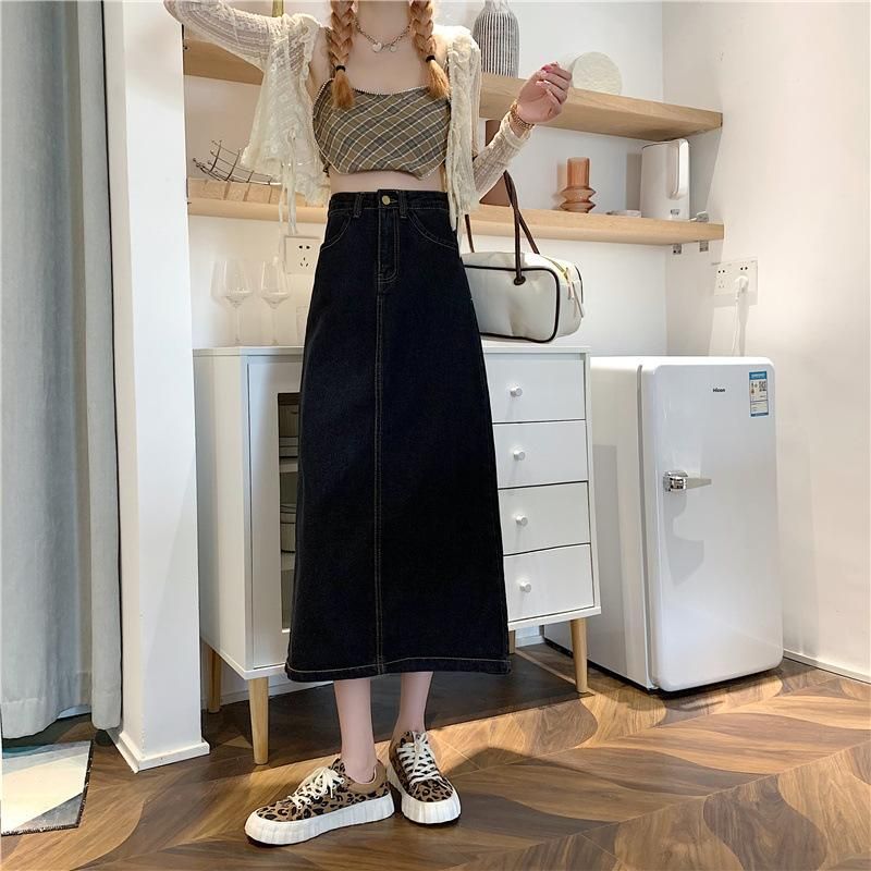 Denim skirt for women in spring and autumn, new fashion versatile high waisted Korean version,