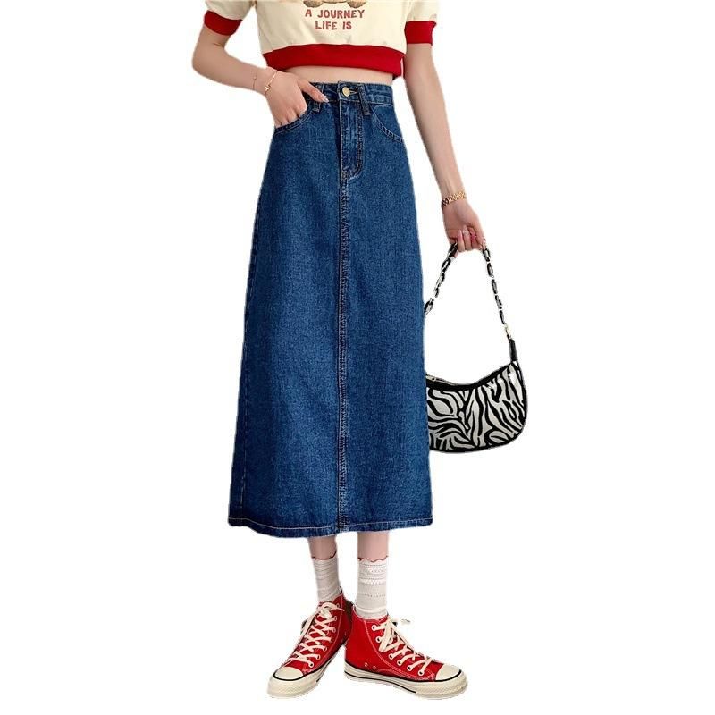 Denim skirt for women in spring and autumn, new fashion versatile high waisted Korean version,