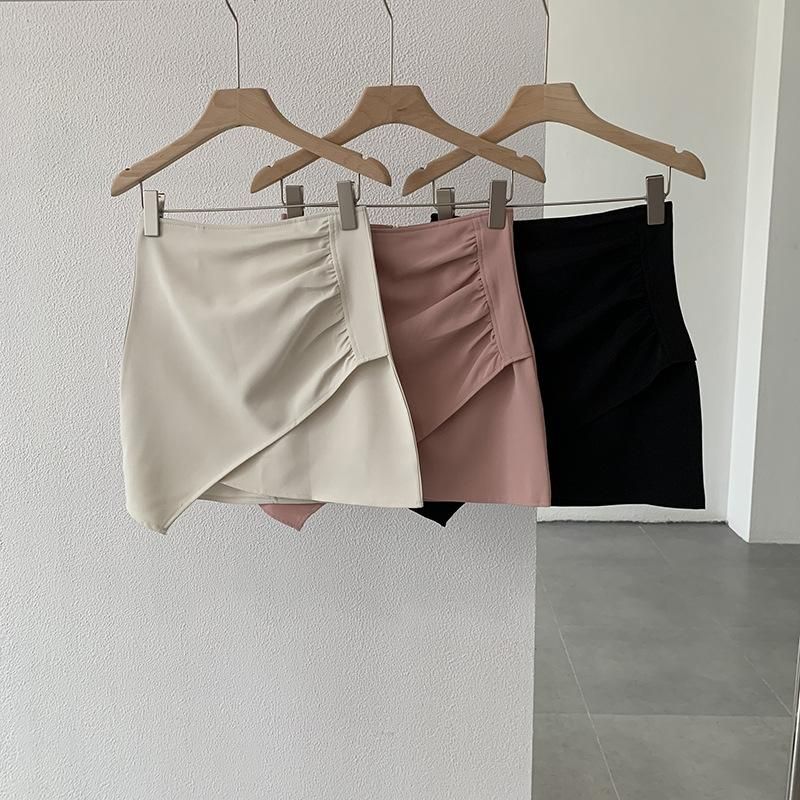 Omale OL Commuter Fashion Summer High Waist Side Fold Irregular Wrap Hip Skirt A-line Half Skirt
