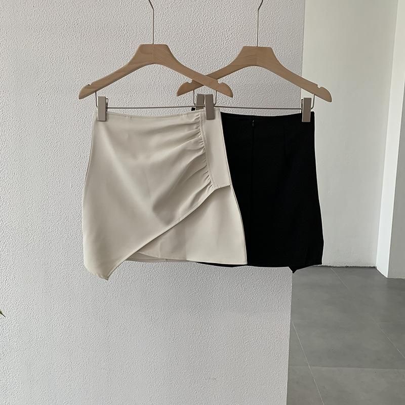 Omale OL Commuter Fashion Summer High Waist Side Fold Irregular Wrap Hip Skirt A-line Half Skirt