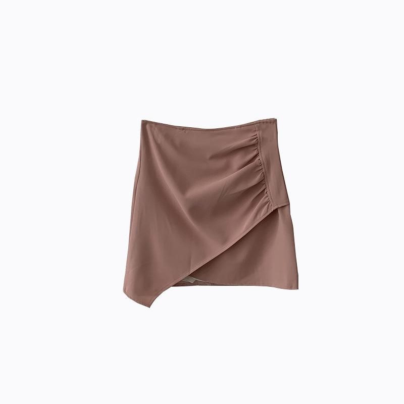 Omale OL Commuter Fashion Summer High Waist Side Fold Irregular Wrap Hip Skirt A-line Half Skirt