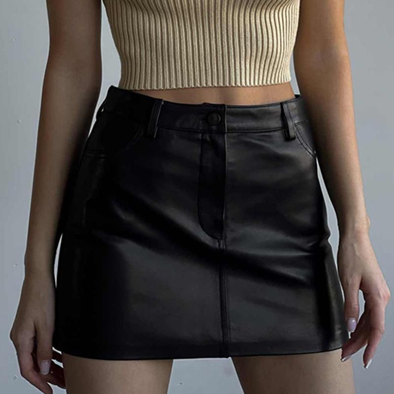 Spicy Girls Basic Solid Leather Short Skirt Women's New Imitation Leather Bottom Wrap Hip Skirt Slim