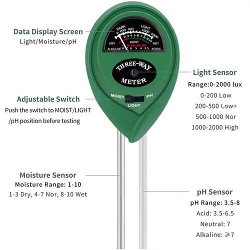Soil PH Meter 3-in-1 Soil Tester Moisture Meter Light Meter For Plants Crops Flowers Vegetable Hydroponics Analyzer