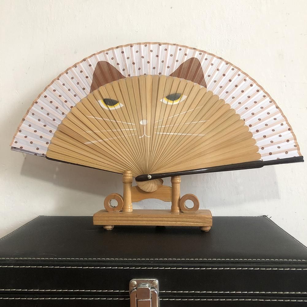 Cats Folding Home Decor Gift Hand Original Design Folding For Fan Fan Bamboo Hand Wooden Tassel Fiestas Dancing Fan Flower Craft