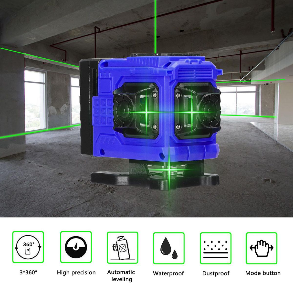 Multifunctional 12 Lines Green Light Laser Level 3° Self-leveling Machine Rechargeable Lithium Battery Leveling Tool Omnidirectional Ground Wall Sticker