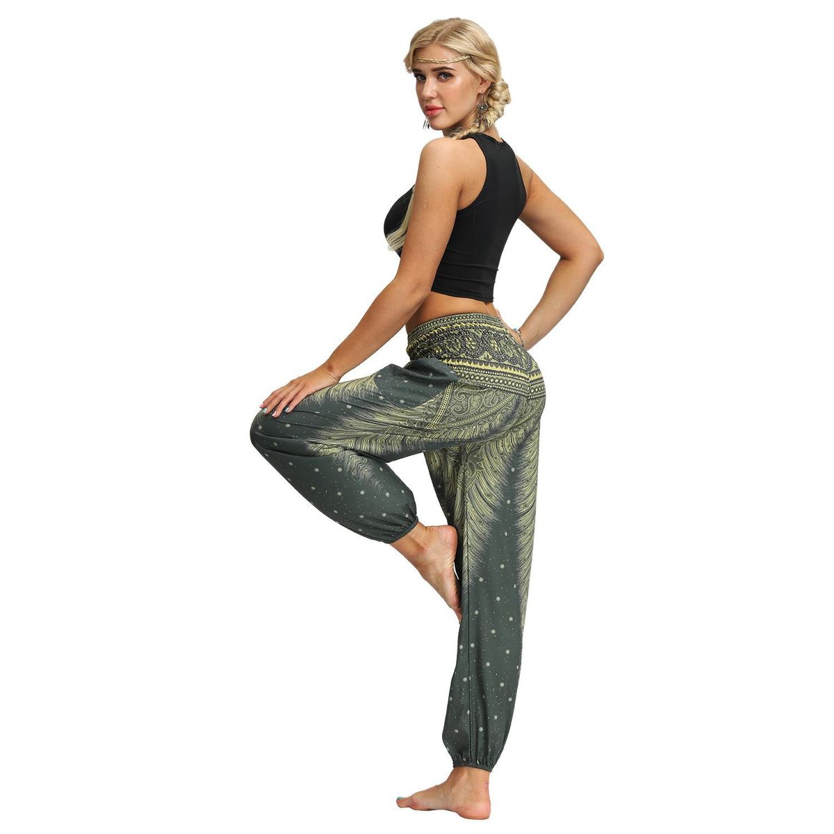 Digital printed women's sports casual dance bloomers large fitness yoga pants autumn