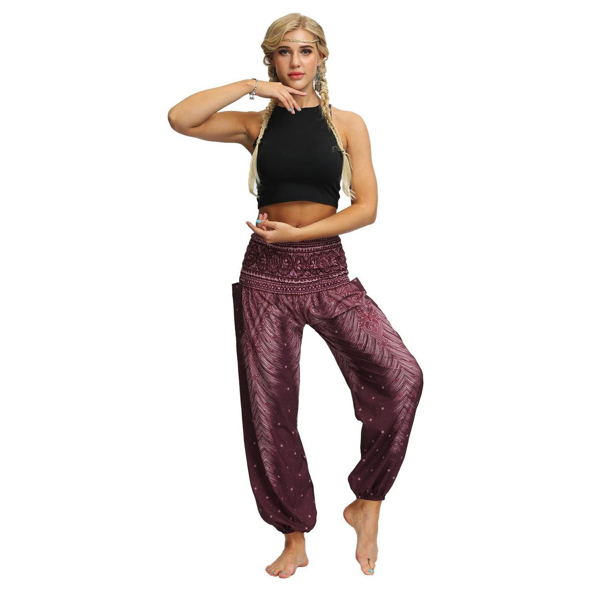 Digital printed women's sports casual dance bloomers large fitness yoga pants autumn
