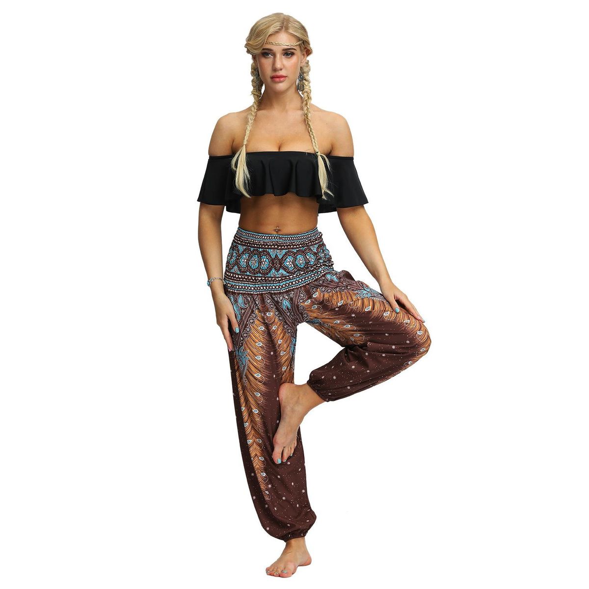Digital printed women's sports casual dance bloomers large fitness yoga pants autumn