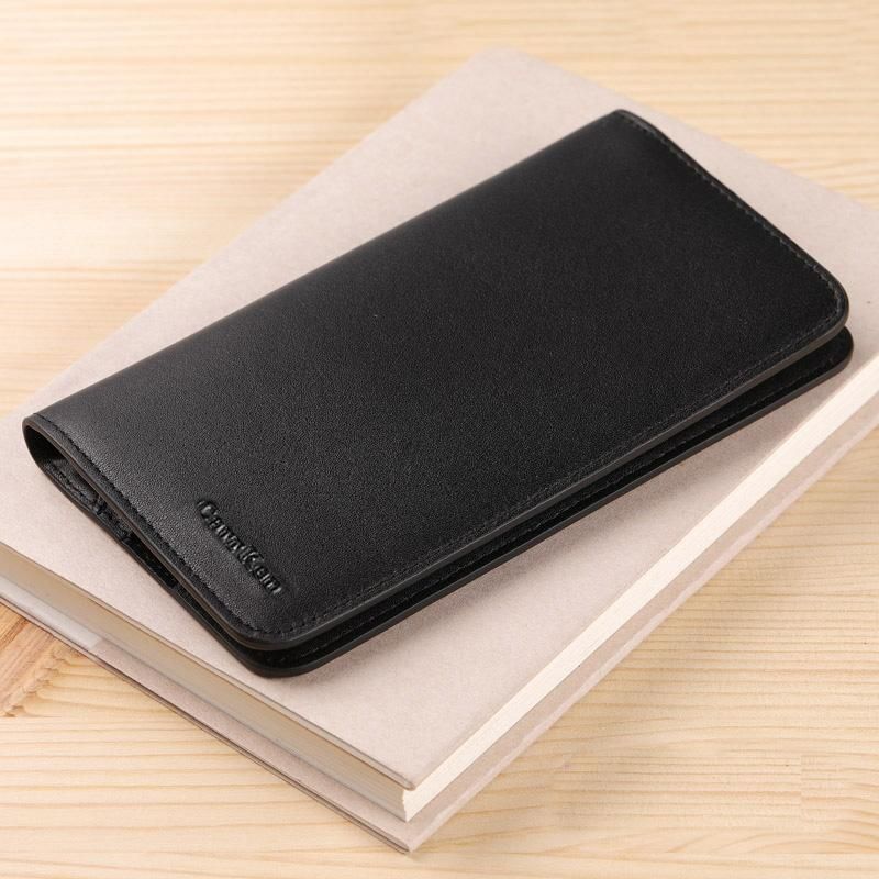 Wax oil skin wallet-monedero largo clasico para hombre billetera de cuero natural portafoglio uomo-Black