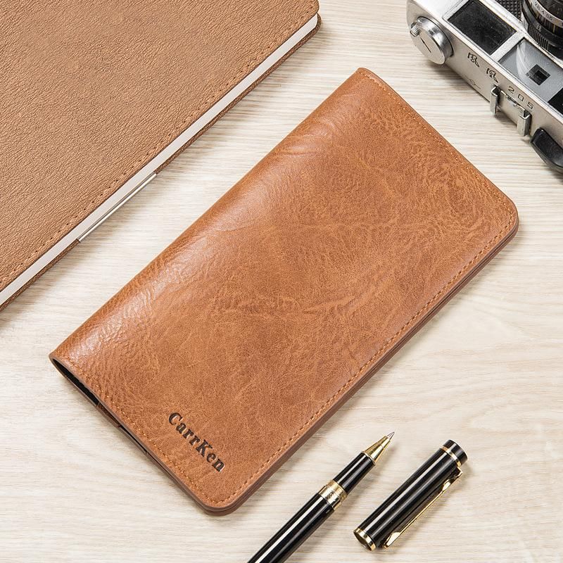 Wax oil skin wallet-monedero largo clasico para hombre billetera de cuero natural portafoglio uomo-Black