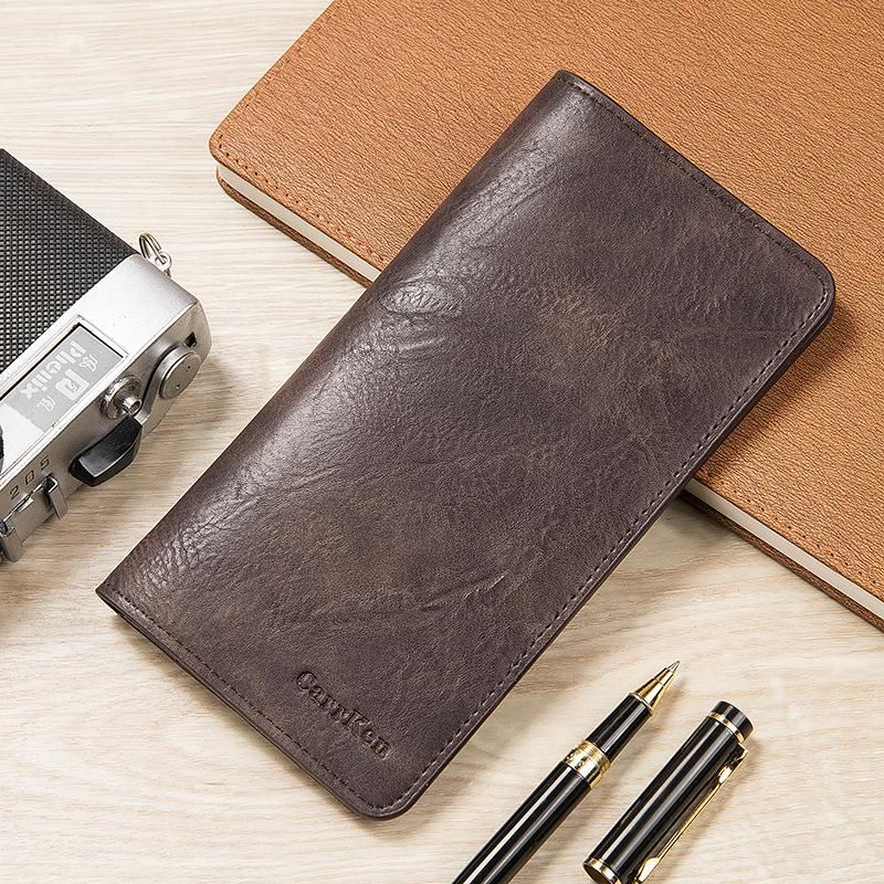 Wax oil skin wallet-monedero largo clasico para hombre billetera de cuero natural portafoglio uomo-Black