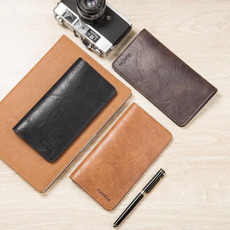 Wax oil skin wallet-monedero largo clasico para hombre billetera de cuero natural portafoglio uomo-Black