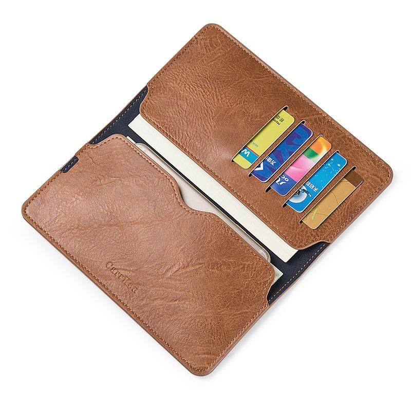Wax oil skin wallet-monedero largo clasico para hombre billetera de cuero natural portafoglio uomo-Black