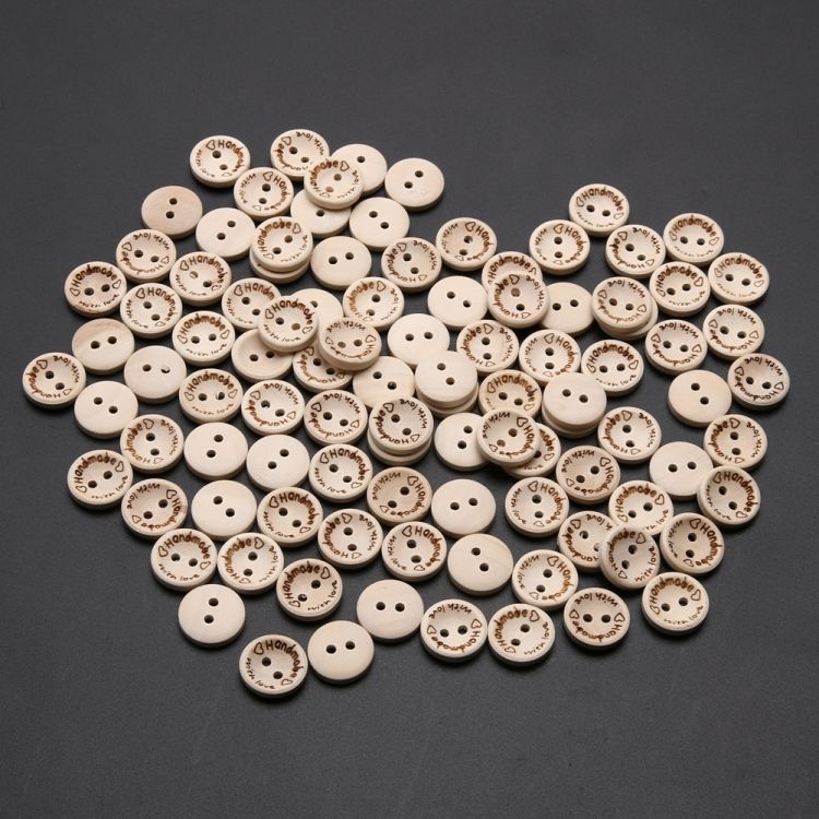 100 PCS English Alphabet Carved Round Wooden Buttons 15mm