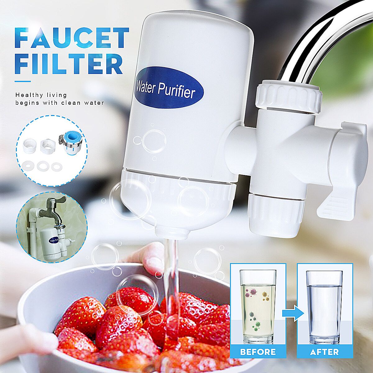 Faucet Tap Water Purifier Kitchen Ceramic Filtration Cleaner Home Pure Filter