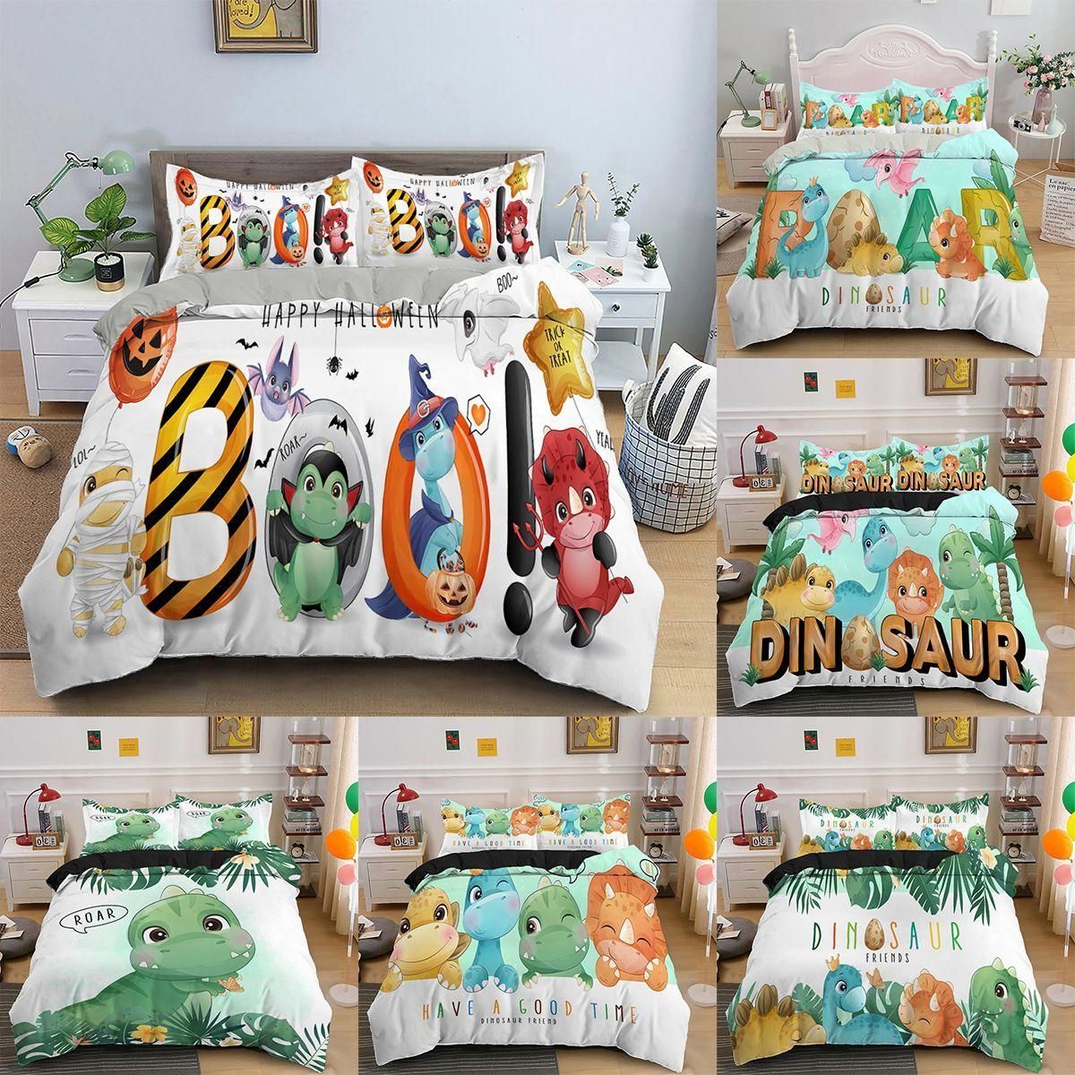 More Comfortable Bedding Set Duvet Cover Cartoon Dinosaur Printed Bedroom Textiles For Kids Girl With Pillowcases Double Single Size