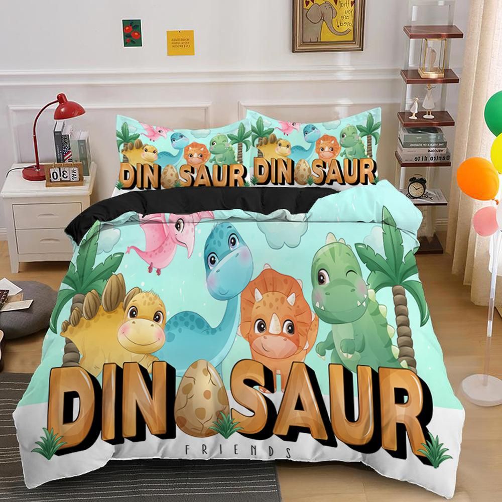 More Comfortable Bedding Set Duvet Cover Cartoon Dinosaur Printed Bedroom Textiles For Kids Girl With Pillowcases Double Single Size