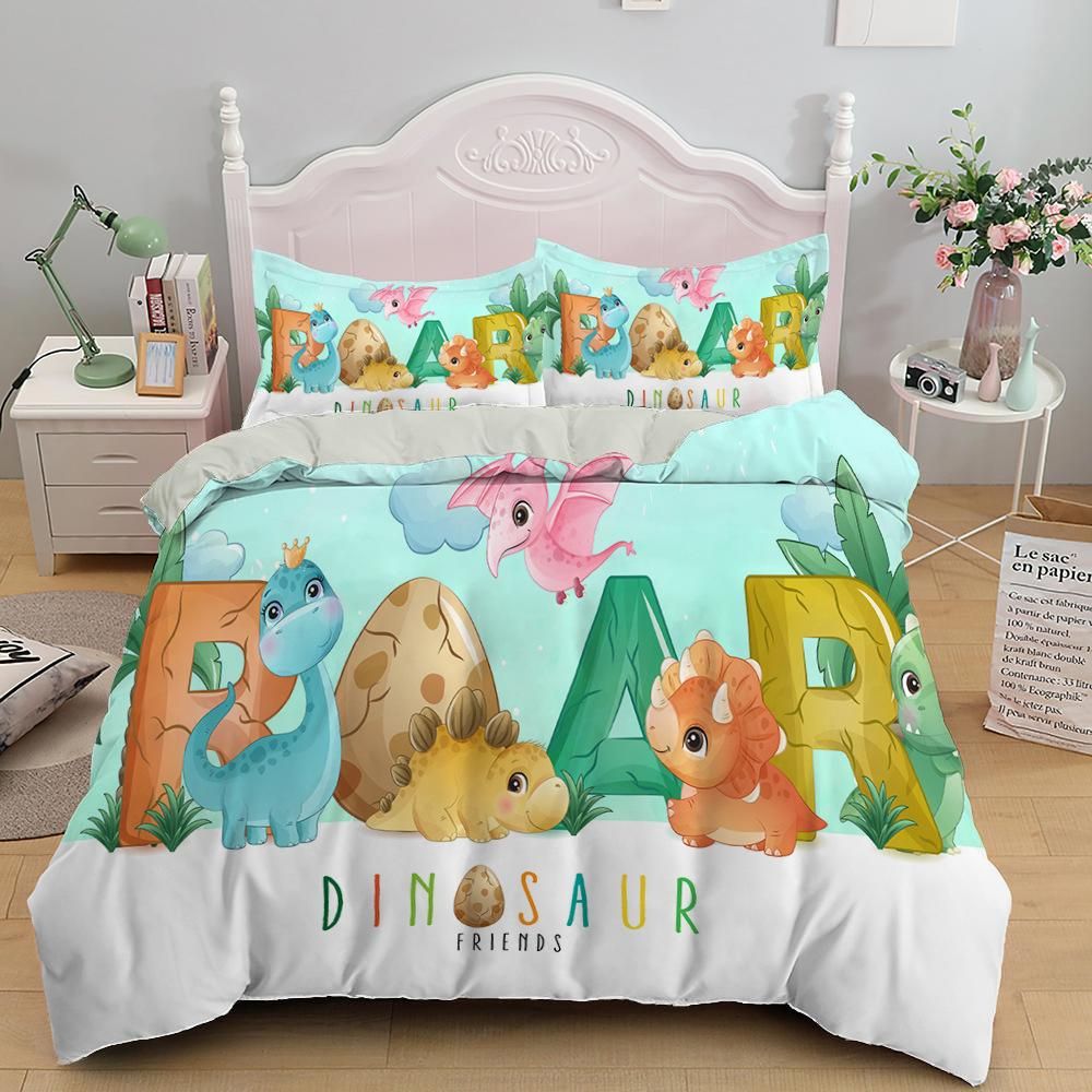 More Comfortable Bedding Set Duvet Cover Cartoon Dinosaur Printed Bedroom Textiles For Kids Girl With Pillowcases Double Single Size