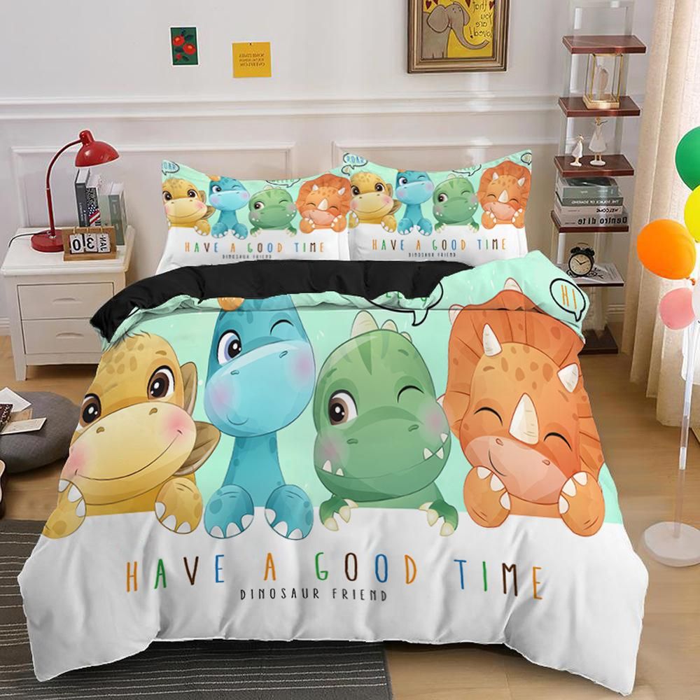 More Comfortable Bedding Set Duvet Cover Cartoon Dinosaur Printed Bedroom Textiles For Kids Girl With Pillowcases Double Single Size