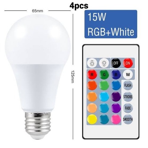 LED Color Switchh Bulb With Remote Control - 4 Pieces - 15W