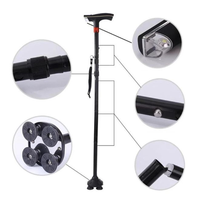 Elder Folding Walking Stick Walking Cane Height Adjustable LED Light