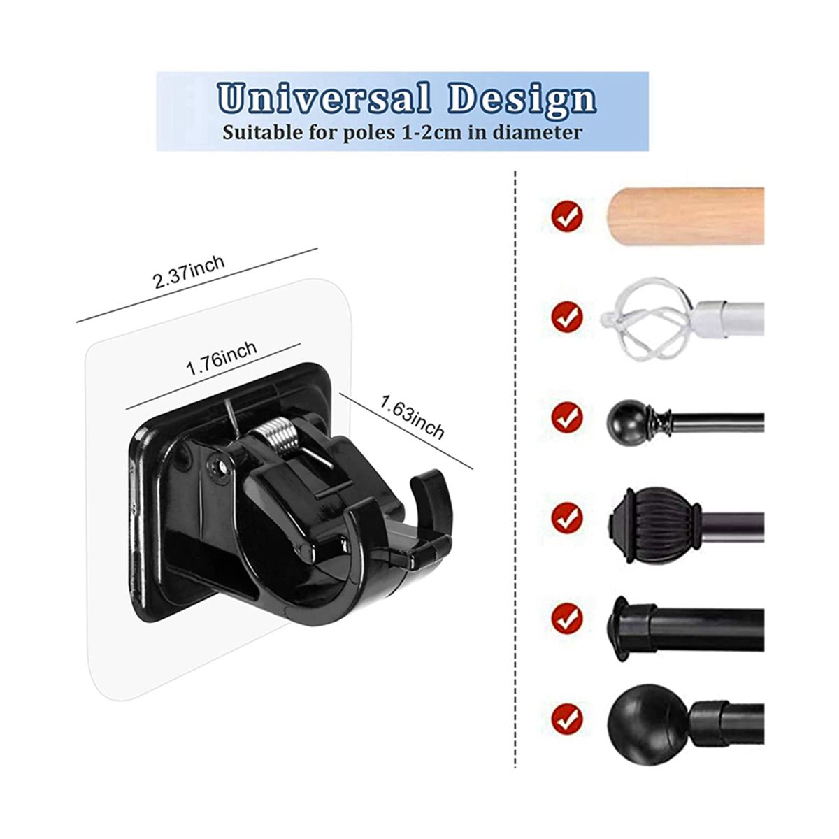 6Pcs Self Adhesive Curtain Rod Bracket Punch-Free Curtain