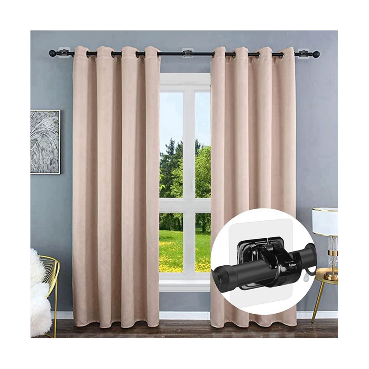 6Pcs Self Adhesive Curtain Rod Bracket Punch-Free Curtain