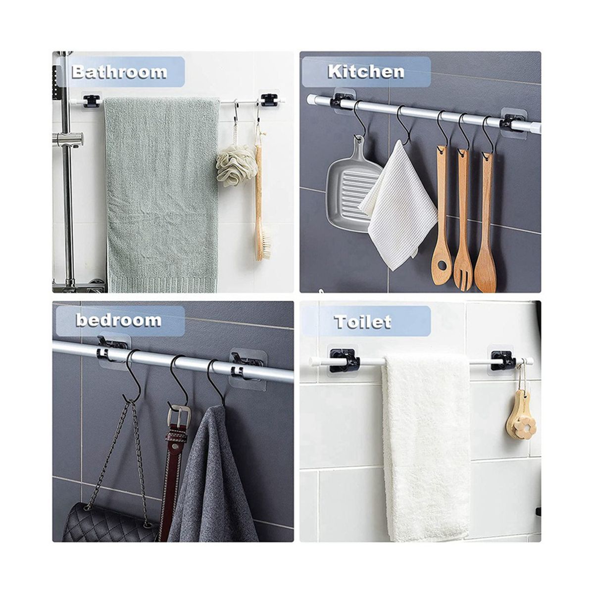 6Pcs Self Adhesive Curtain Rod Bracket Punch-Free Curtain