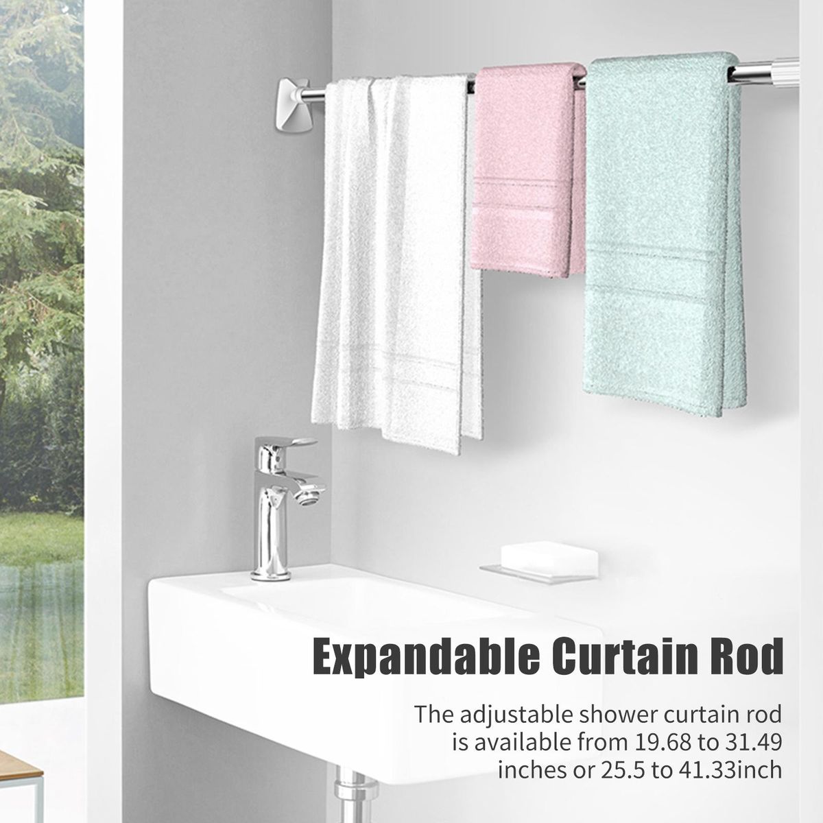 No Drilling Tension Curtain Rod 26 to 42 Inch Expandable Curtain Rod No Rust Bath Closet Hanging Pole for Windows or Shower Bathroom