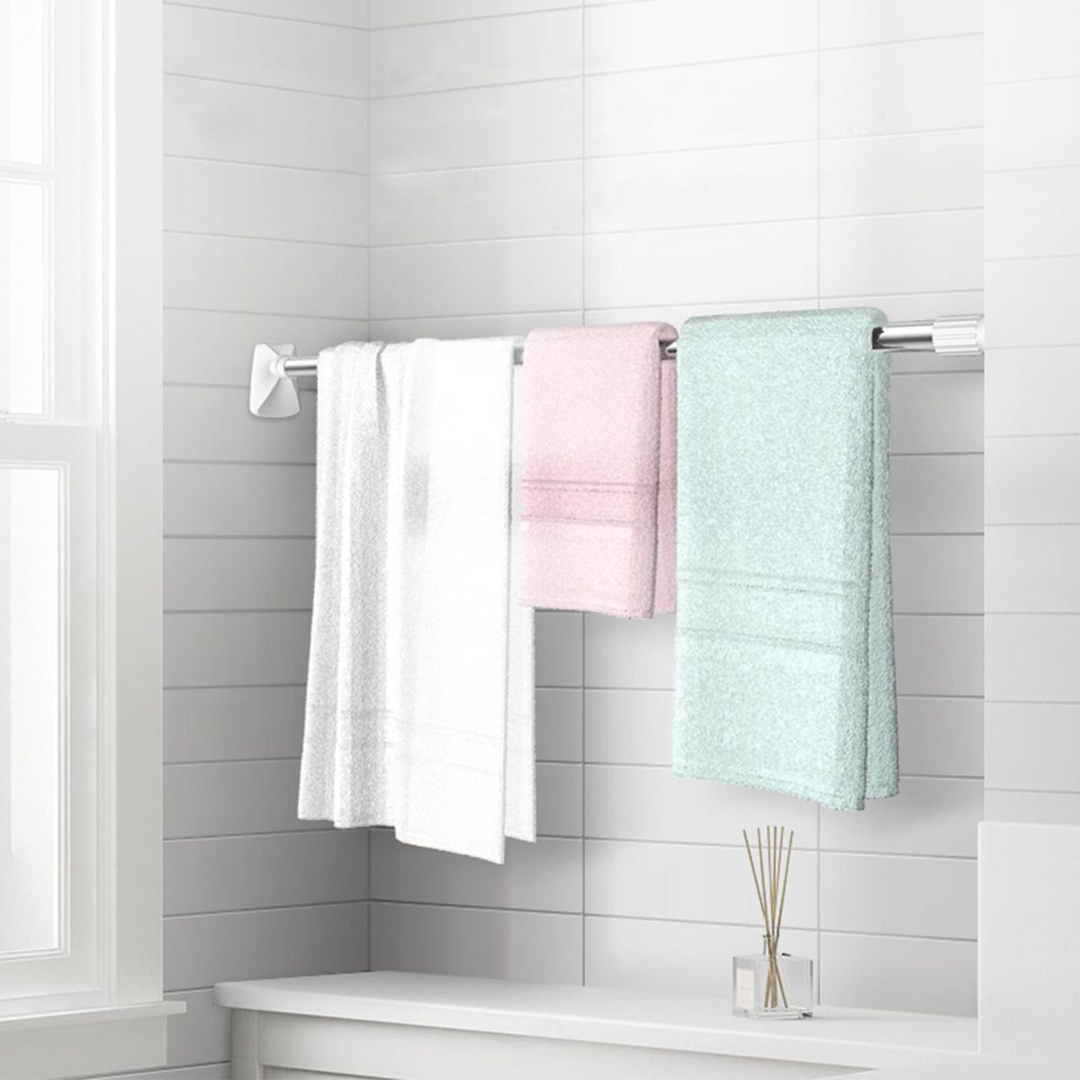 No Drilling Tension Curtain Rod 26 to 42 Inch Expandable Curtain Rod No Rust Bath Closet Hanging Pole for Windows or Shower Bathroom