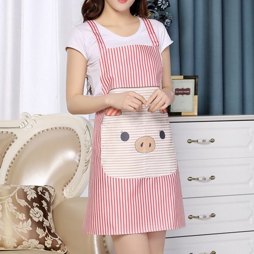 Cotton Yarn Cartoon Pig Kitchen Anti-dirty Strap Apron(Red)