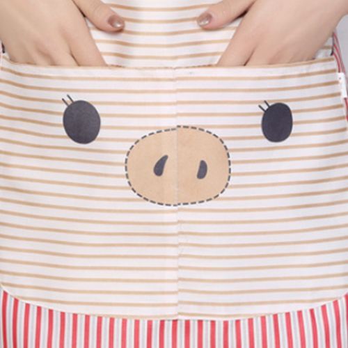 Cotton Yarn Cartoon Pig Kitchen Anti-dirty Strap Apron(Red)
