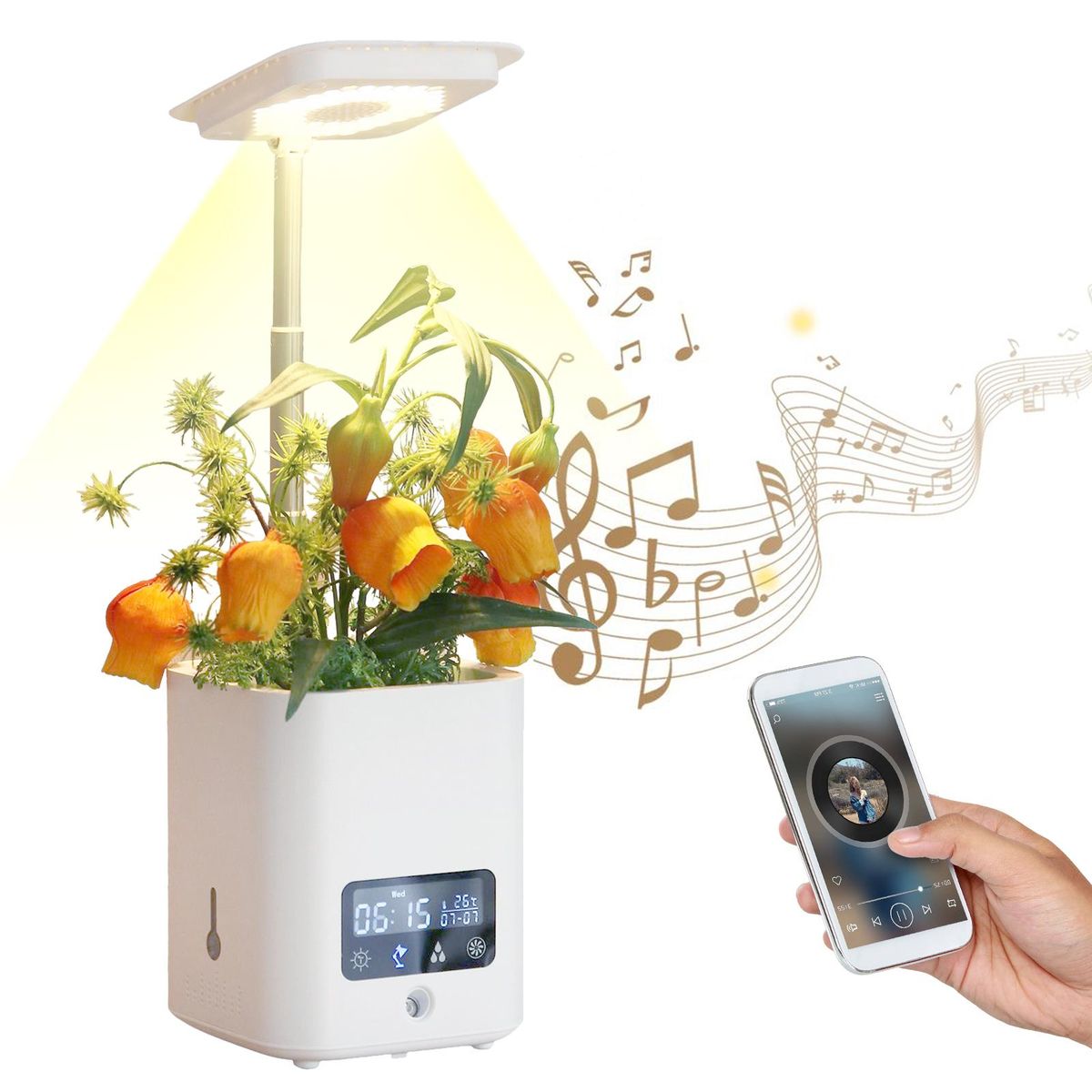 Smart Planter for Indoor Plants Indoor Garden Grow Light with LED Table Desk Lamp Clock Humidifier Automatic Hydroponics Kit Planters for Herb Small Plants