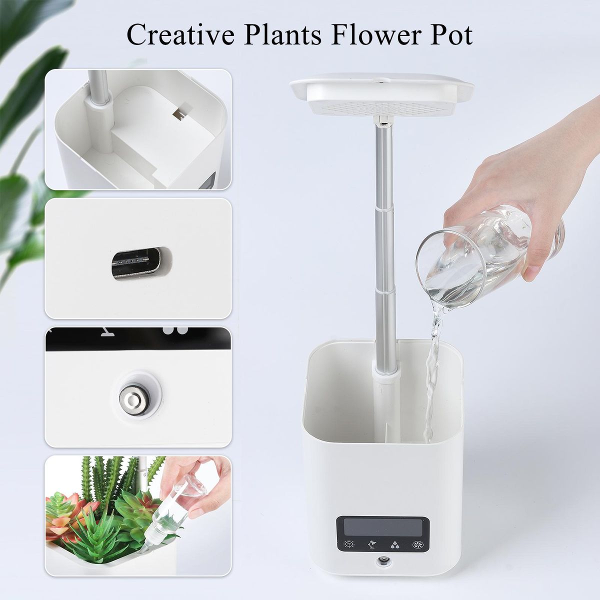 Smart Planter for Indoor Plants Indoor Garden Grow Light with LED Table Desk Lamp Clock Humidifier Automatic Hydroponics Kit Planters for Herb Small Plants