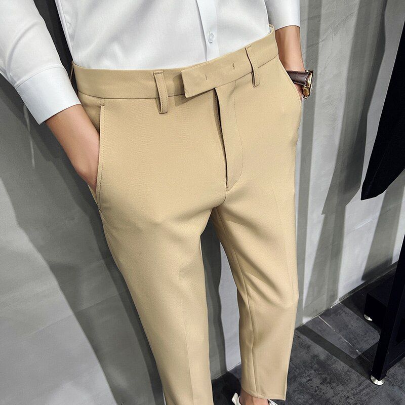 2022 Men Summer Business Formal Pant Solid Casual Korean Slim Fit Suit Pants