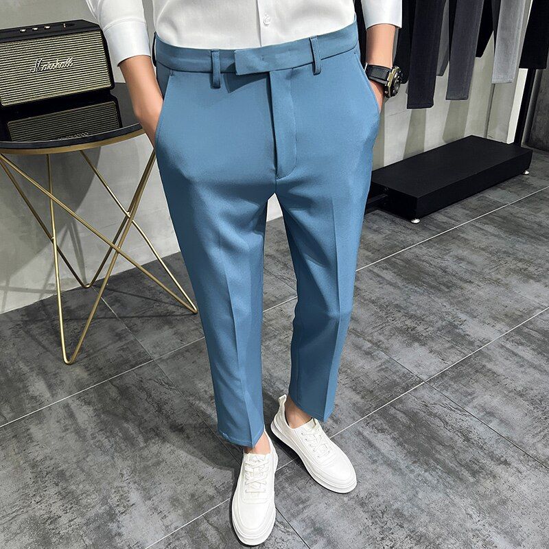 2022 Men Summer Business Formal Pant Solid Casual Korean Slim Fit Suit Pants