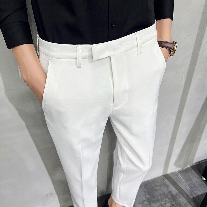 2022 Men Summer Business Formal Pant Solid Casual Korean Slim Fit Suit Pants