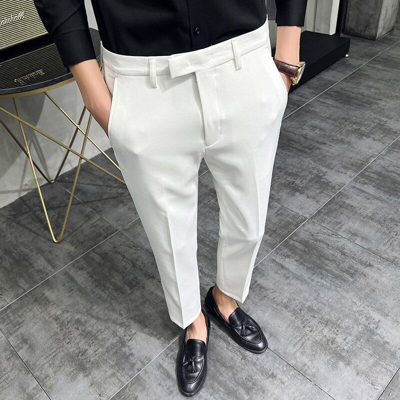 2022 Men Summer Business Formal Pant Solid Casual Korean Slim Fit Suit Pants