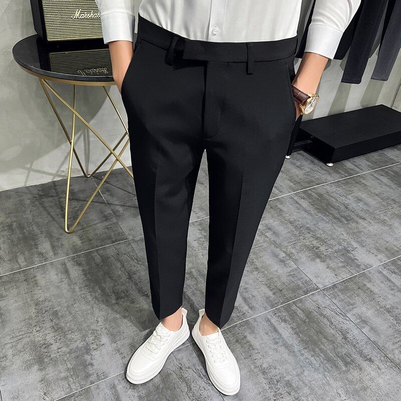 2022 Men Summer Business Formal Pant Solid Casual Korean Slim Fit Suit Pants