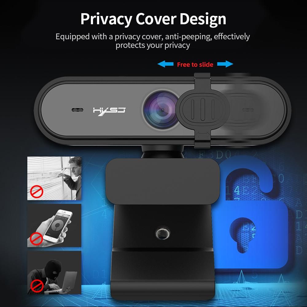 1080P USB Webcam Auto Focus Web Camera with Privacy Cover Built-in Noise Reduction Microphone for Laptop Desktop Black