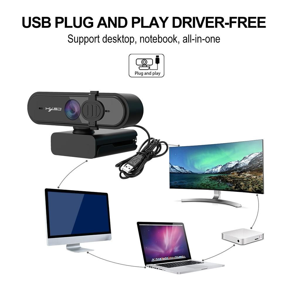 1080P USB Webcam Auto Focus Web Camera with Privacy Cover Built-in Noise Reduction Microphone for Laptop Desktop Black