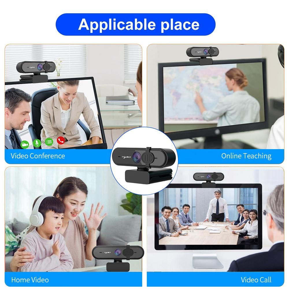 1080P USB Webcam Auto Focus Web Camera with Privacy Cover Built-in Noise Reduction Microphone for Laptop Desktop Black