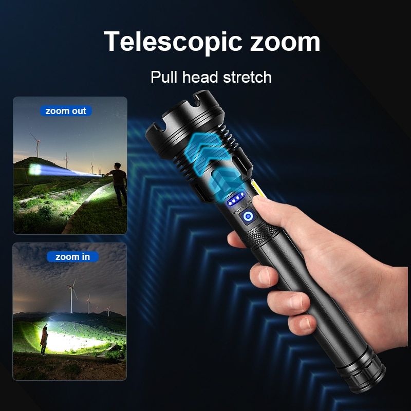 100000LM XHP160 High Power LED Flashlight USB 18650