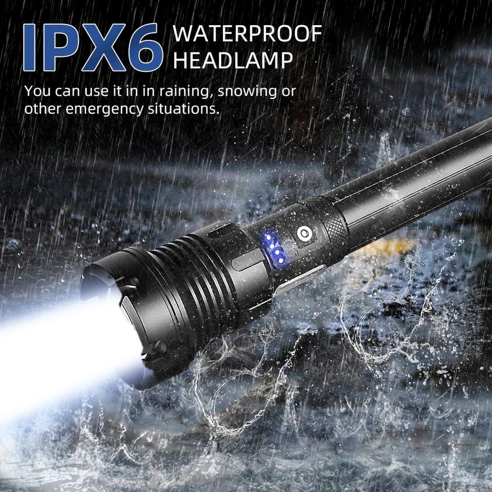 100000LM XHP160 High Power LED Flashlight USB 18650