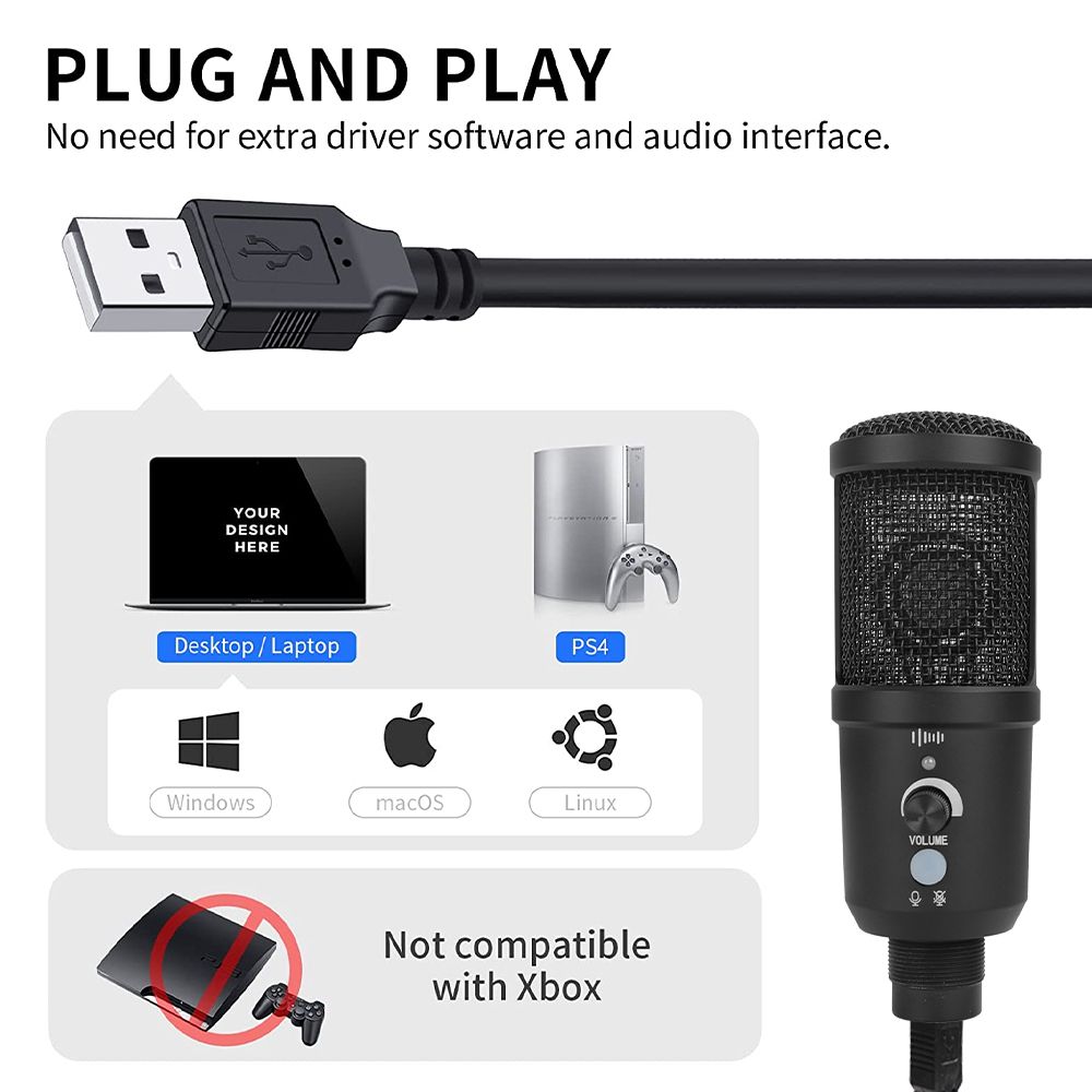 PC USB Condenser Microphone Kit 192kHz Studio Recording Mic