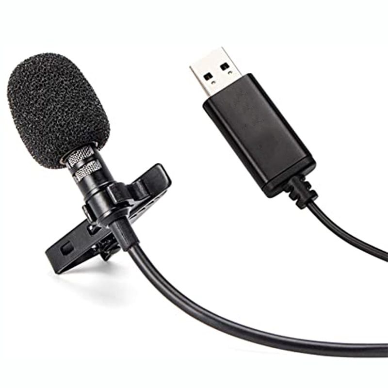 2m USB Lavalier Microphone Clip On Lapel Mic For PC Computer