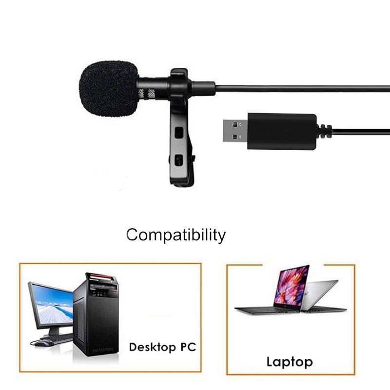 2m USB Lavalier Microphone Clip On Lapel Mic For PC Computer